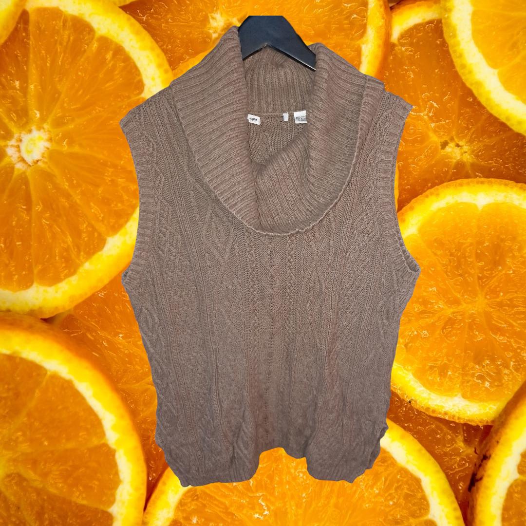 Eight Eight Eight Brown Cable Knit Sleeveless Cowl Neck Sweater